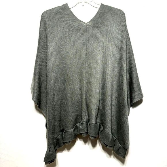 Apt. 9 Wrap Sweater Shawl Gray Knit Open Sides Poncho Ruffle Hem Womens One Size - Picture 7 of 7